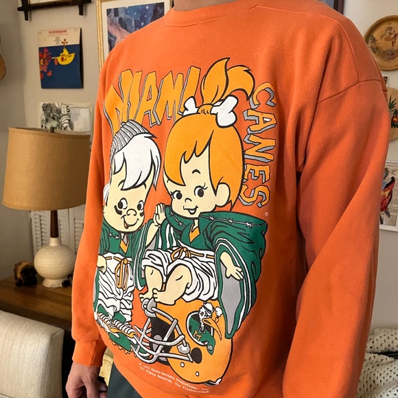 Vintage 1992 University of Miami Canes Flintstones Pullover - Picture 2 of 6
